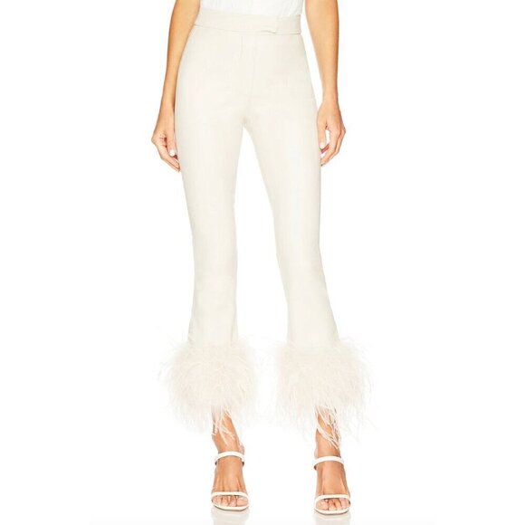 Lamarque Pagetta Faux Leather Cropped Flare Pants Bone Womens Size Large - Picture 2 of 11